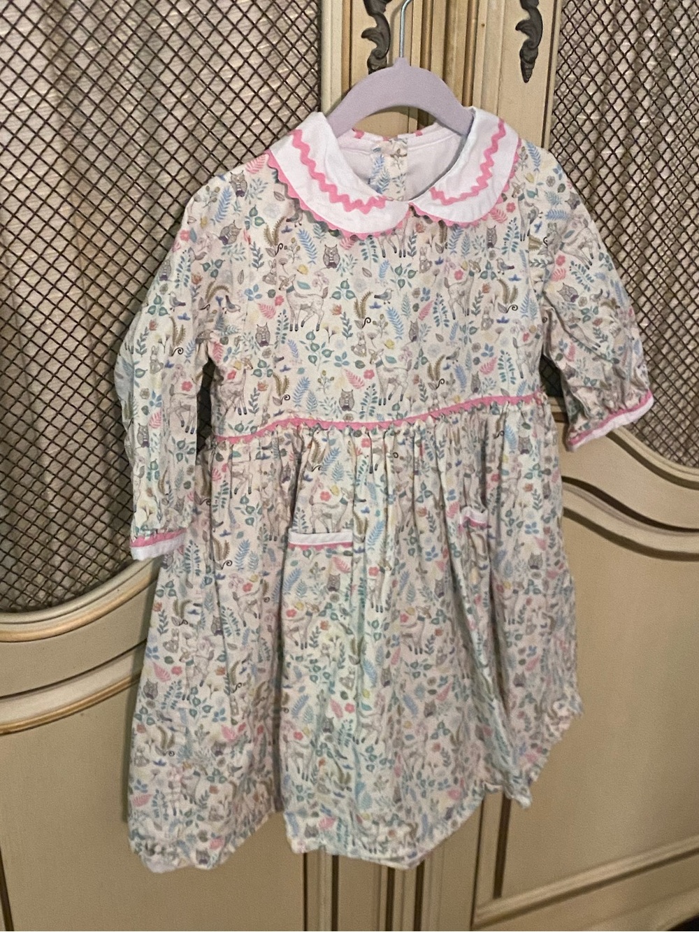 Girls Floral Long Sleeve Dress with Peter Pan Collar Woodland Print Dress 4T
